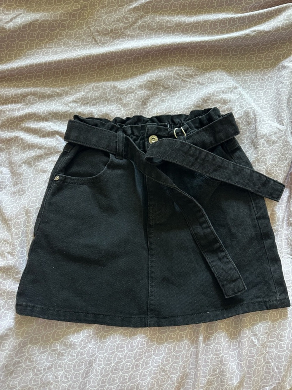 Mango Black Paperbag Waist Mini Skirt with Self-Tie Belt